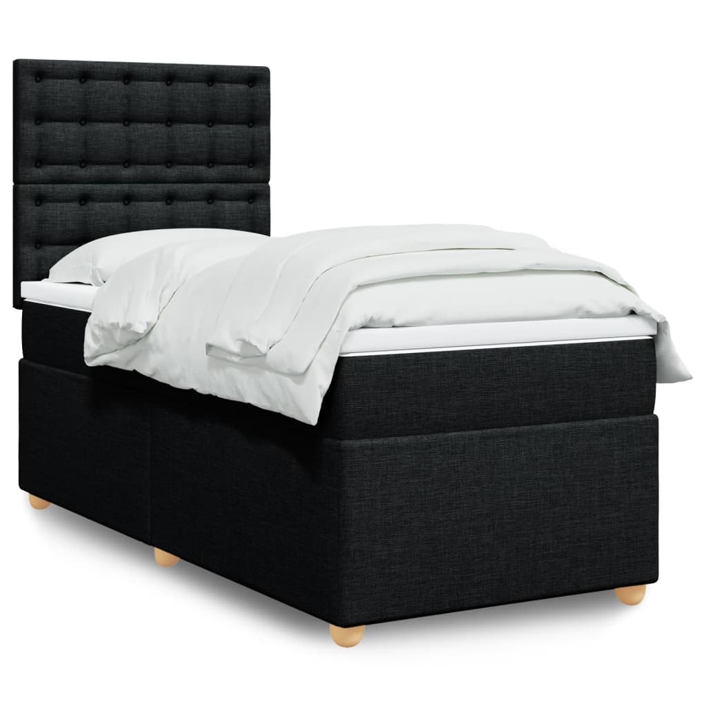 Kontinentalseng med madras og topmadras 90x190 cm - stof, sort