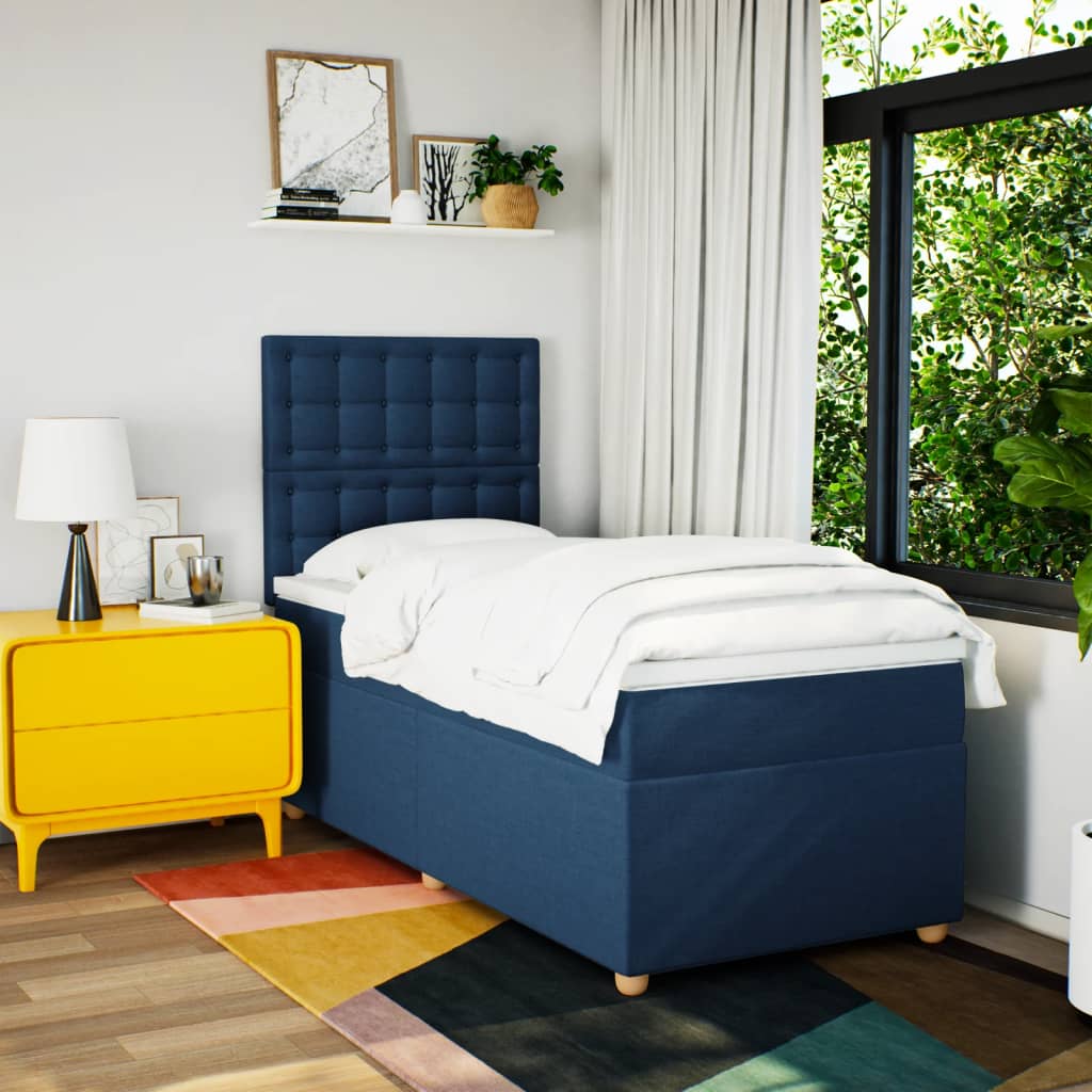 vidaXL Boxspring met matras stof blauw 90x190 cm afbeelding