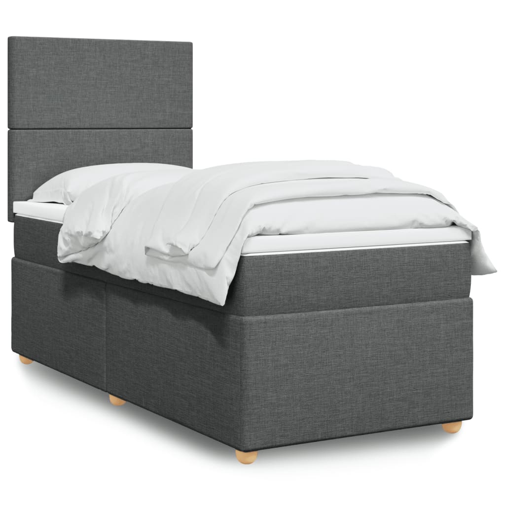 vidaXL Boxspringbett mit Matratze Dunkelgrau 90x200 cm Stoff