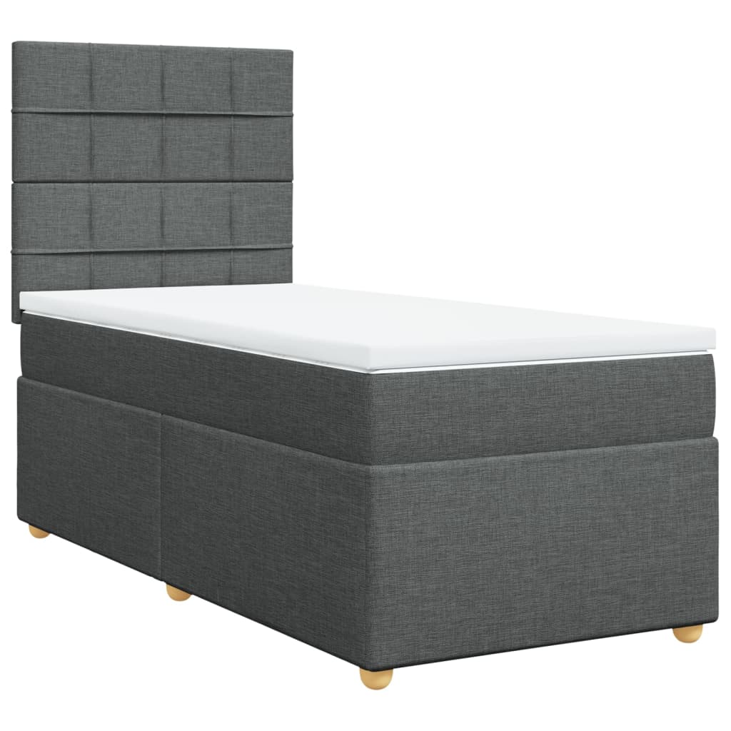 vidaXL Pat box spring cu saltea, gri închis, 90x200 cm, textil