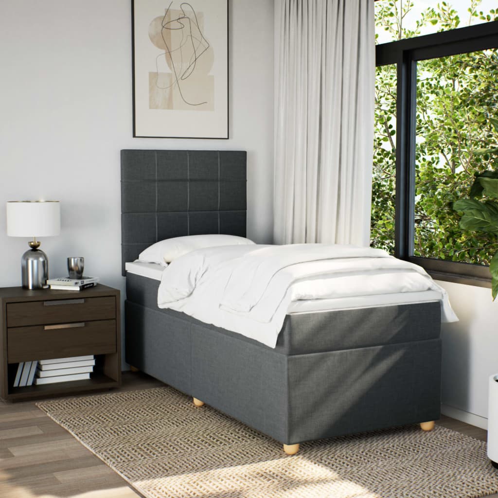 vidaXL Boxspring met matras stof donkergrijs 90x200 cm afbeelding