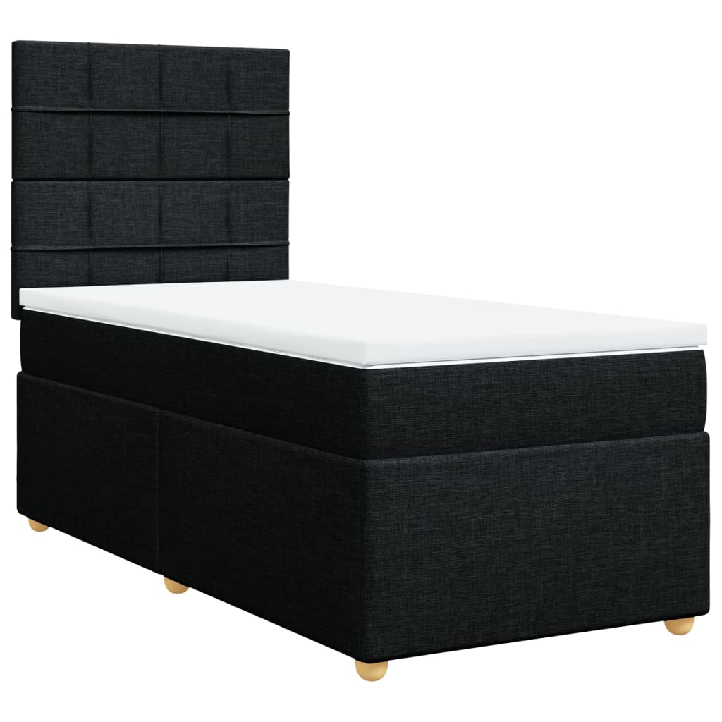 vidaXL Pat box spring cu saltea, negru, 90x200 cm, textil