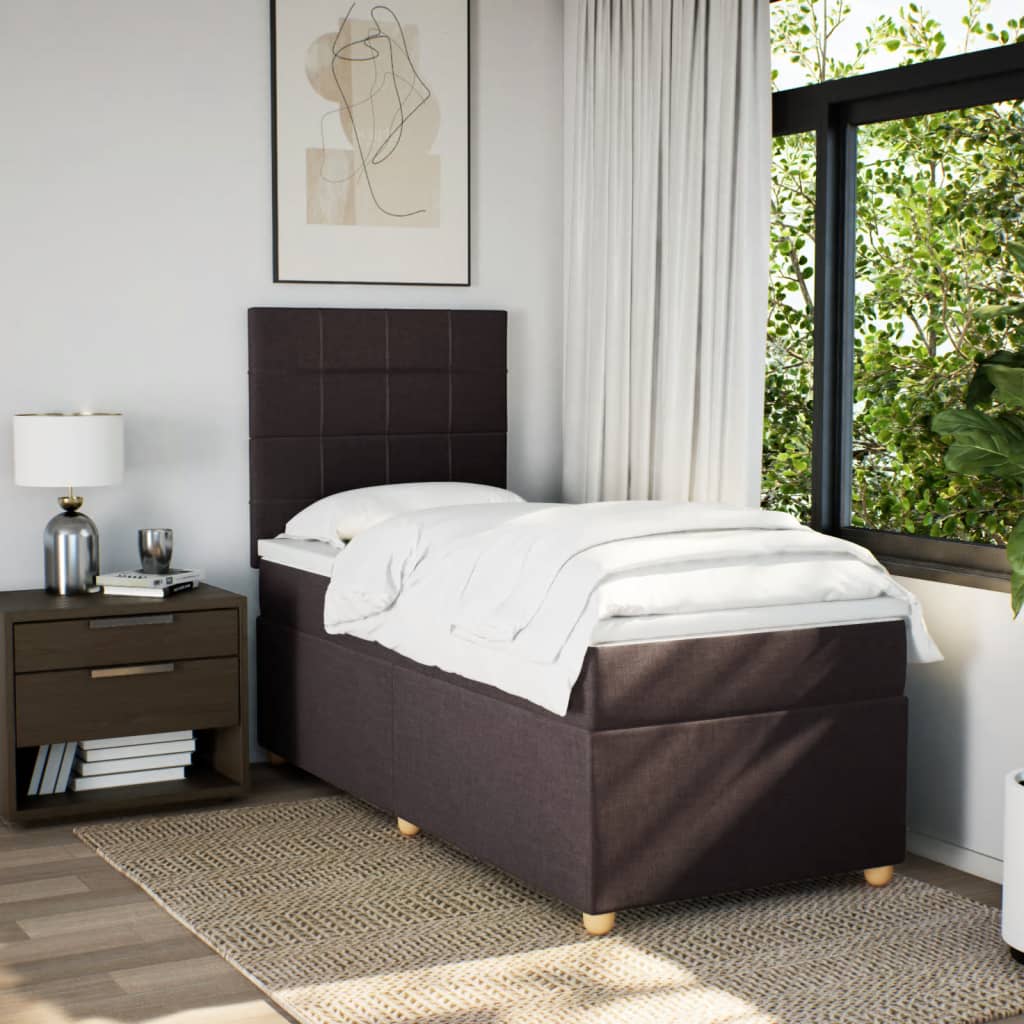 vidaXL Boxspring met matras stof donkerbruin 90x200 cm afbeelding