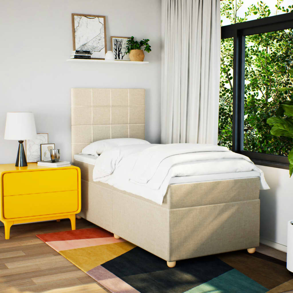 vidaXL Boxspring met matras stof crèmekleurig 90x200 cm afbeelding