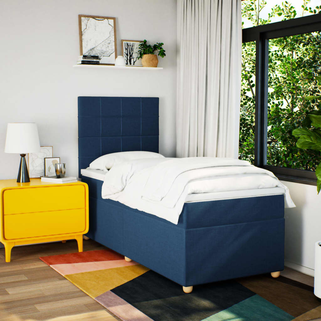 vidaXL Boxspring met matras stof blauw 90x200 cm afbeelding