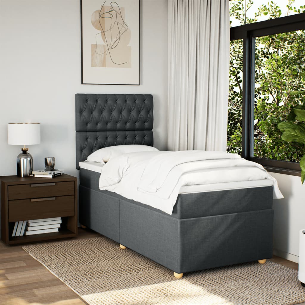 vidaXL Boxspring met matras stof donkergrijs 90x200 cm afbeelding