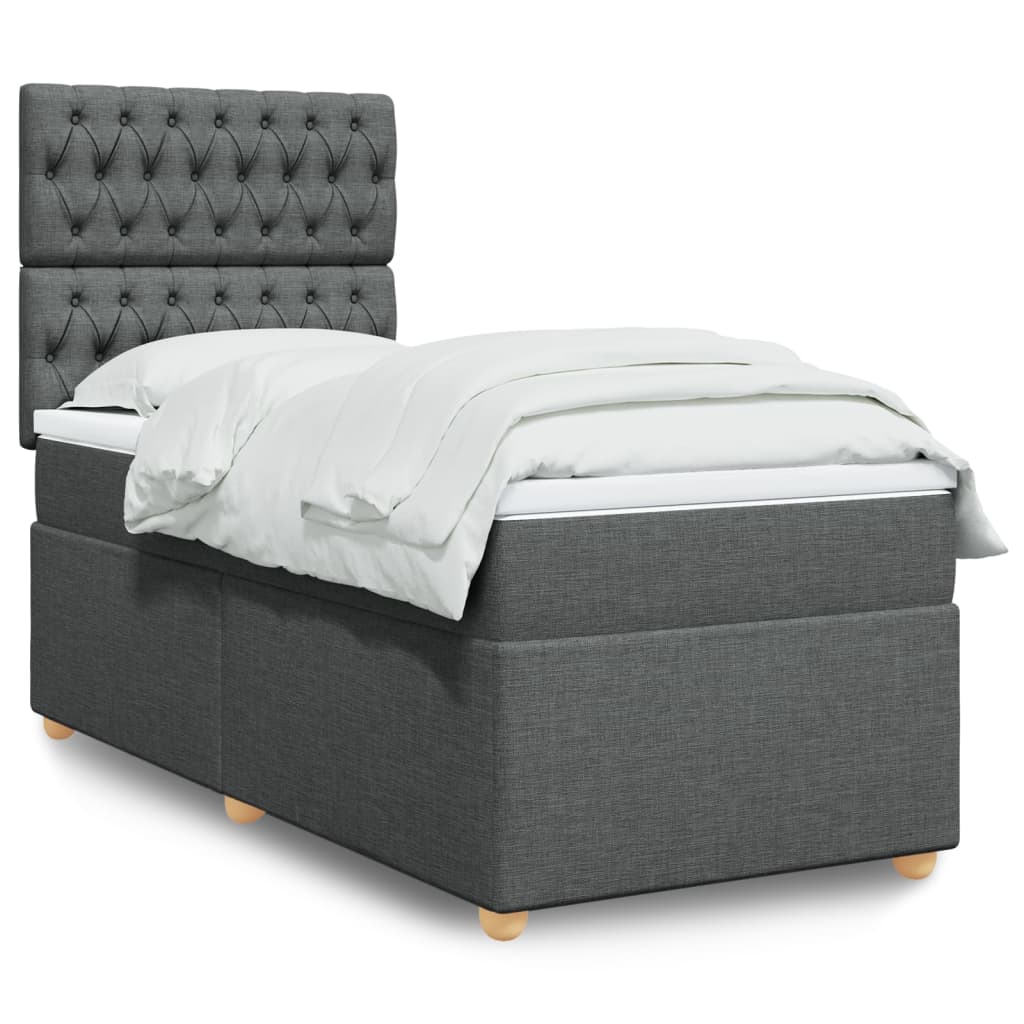 vidaXL Boxspringbett mit Matratze Dunkelgrau 90x200 cm Stoff