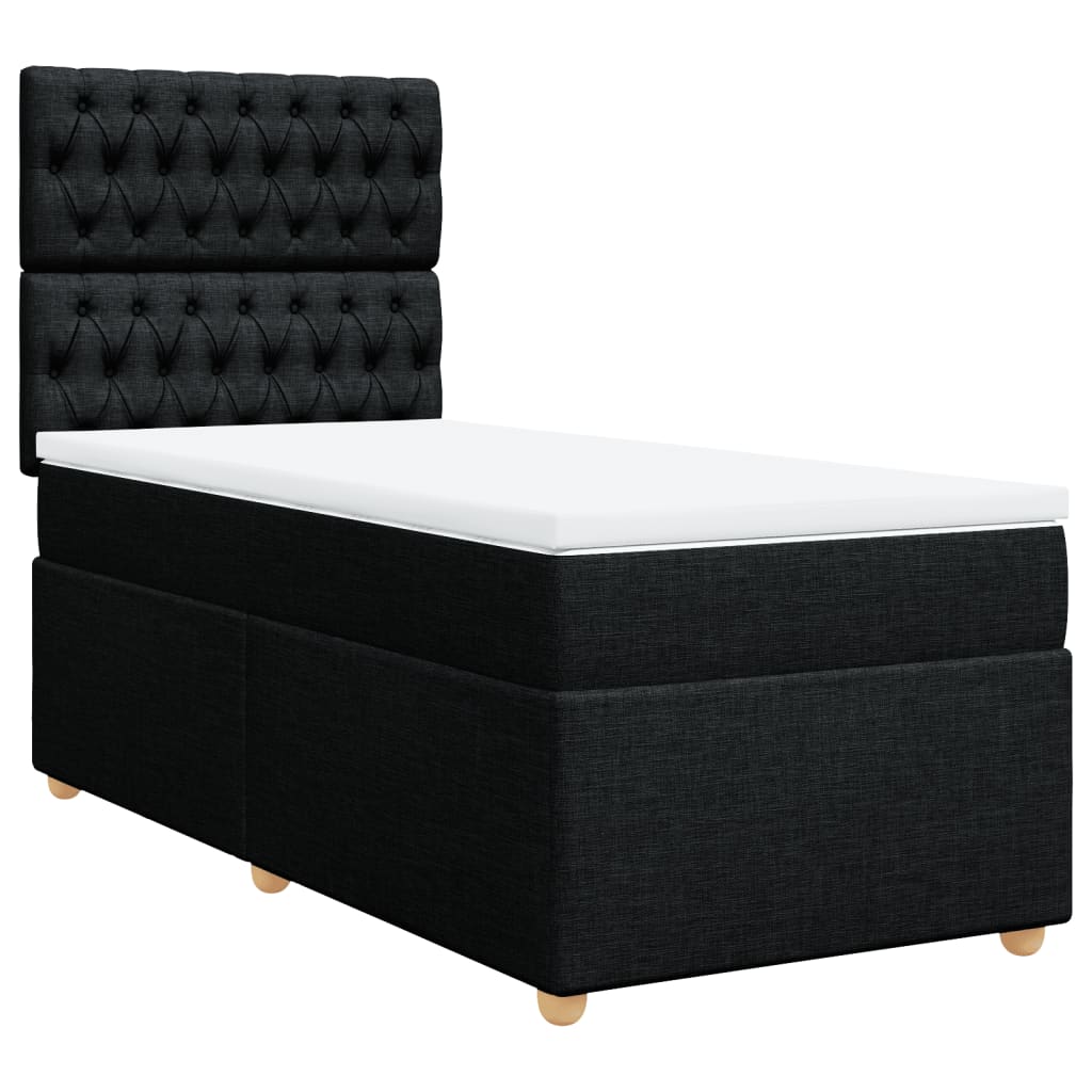 vidaXL Pat box spring cu saltea, negru, 90x200 cm, textil