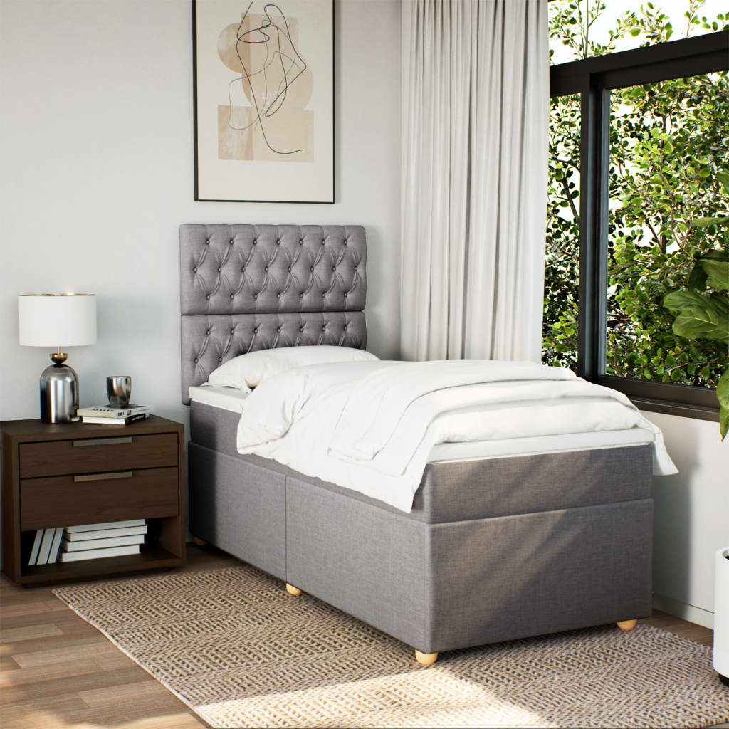 vidaXL Boxspring met matras stof taupe 90x200 cm afbeelding