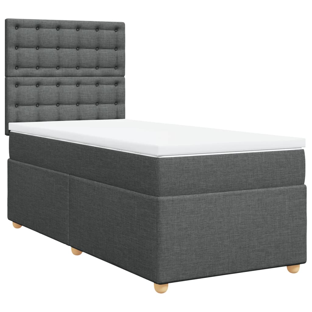 vidaXL Pat box spring cu saltea, gri închis, 90x200 cm, textil