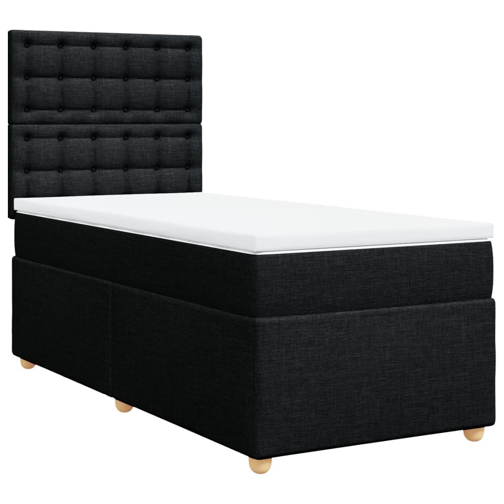 vidaXL Pat box spring cu saltea, negru, 90x200 cm, textil