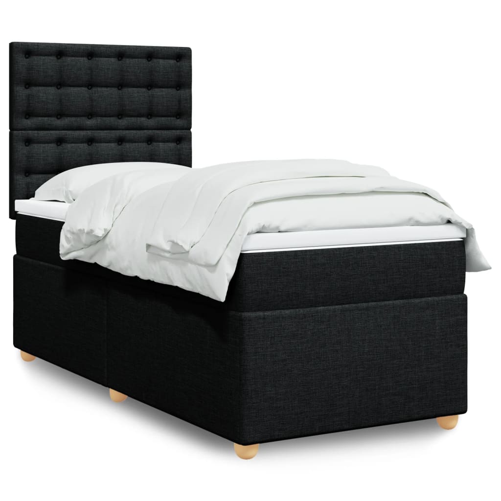 Kontinentalseng med madras og topmadras 90x200 cm - stof, sort