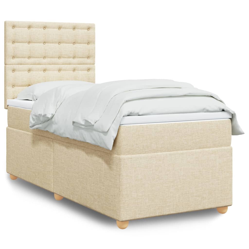 Kontinentalseng 90 x 200 cm med madras og topmadras - cremefarvet