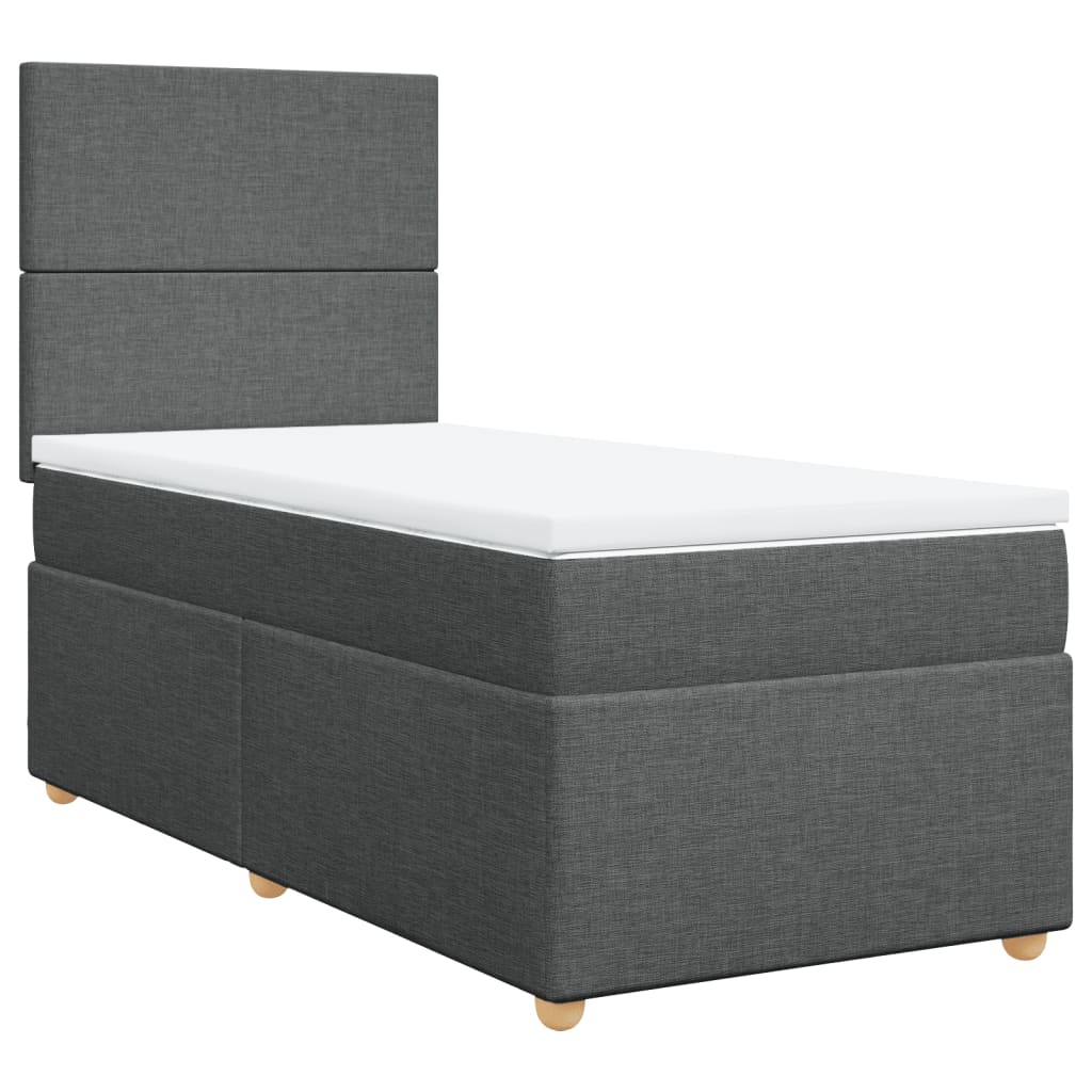 vidaXL Pat box spring cu saltea, gri închis, 100x200 cm, textil