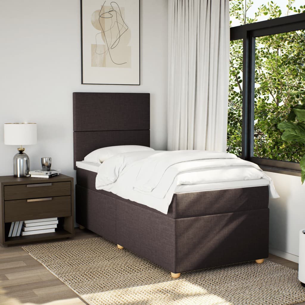vidaXL Boxspring met matras stof donkerbruin 100x200 cm afbeelding