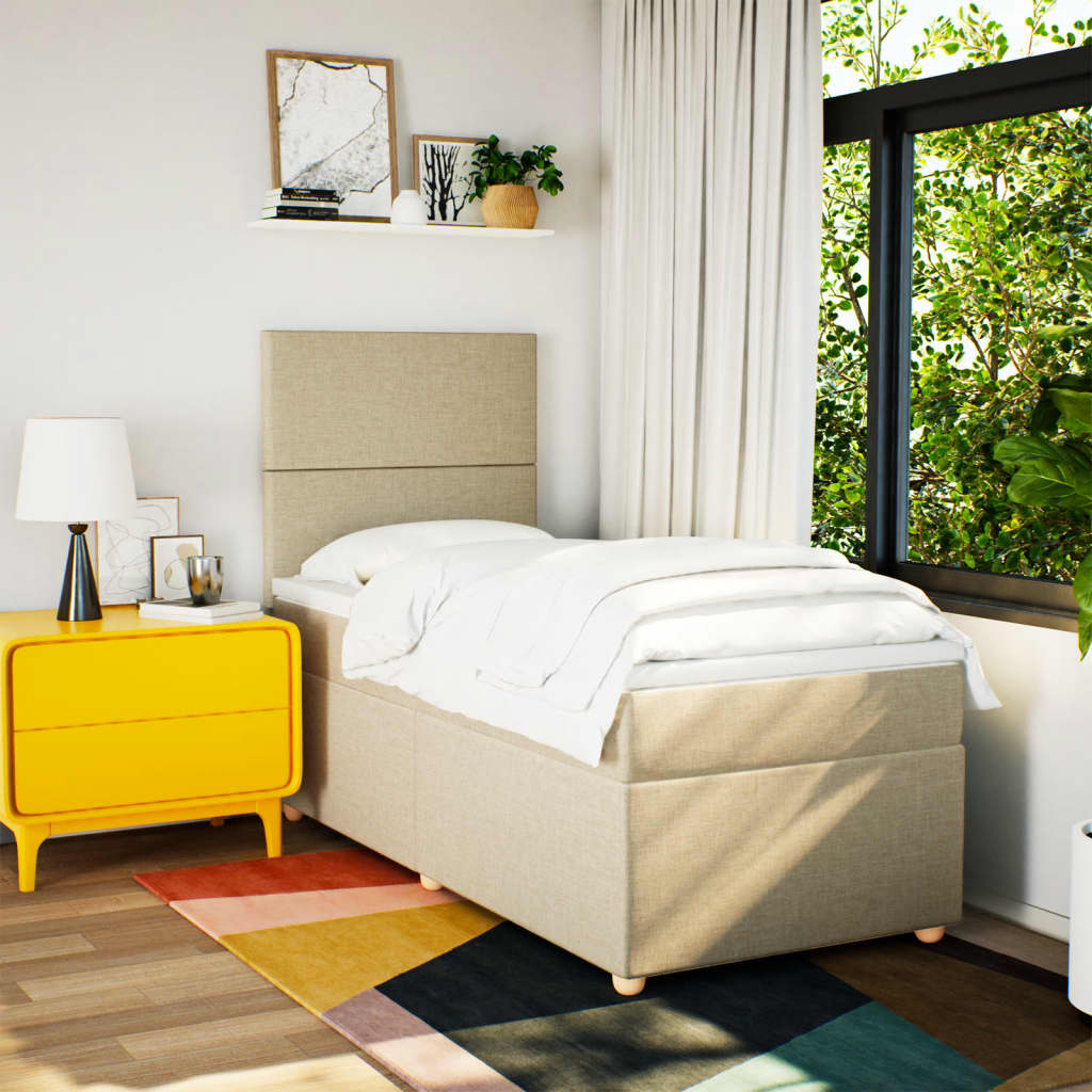 vidaXL Boxspring met matras stof crèmekleurig 100x200 cm afbeelding