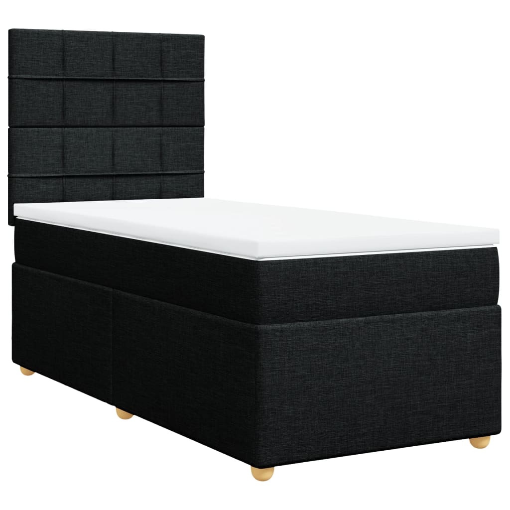 vidaXL Pat box spring cu saltea, negru, 100x200 cm, textil