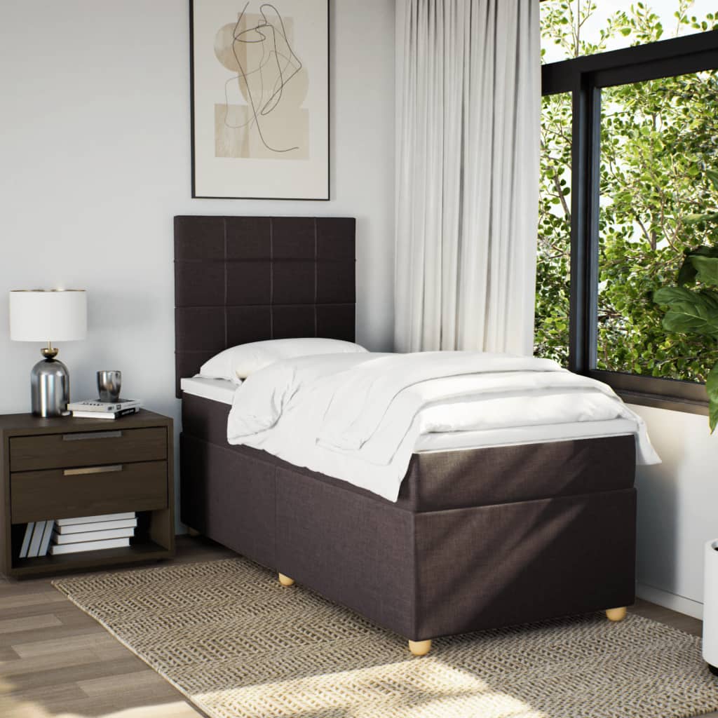vidaXL Boxspring met matras stof donkerbruin 100x200 cm afbeelding