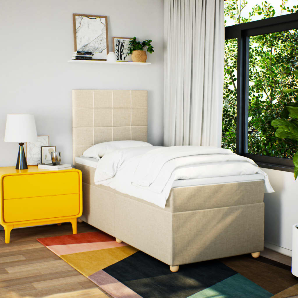 vidaXL Boxspring met matras stof crèmekleurig 100x200 cm afbeelding