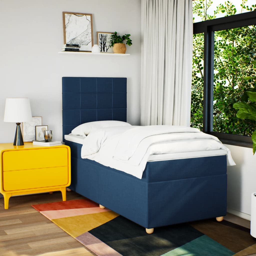 vidaXL Boxspring met matras stof blauw 100x200 cm, foto 2