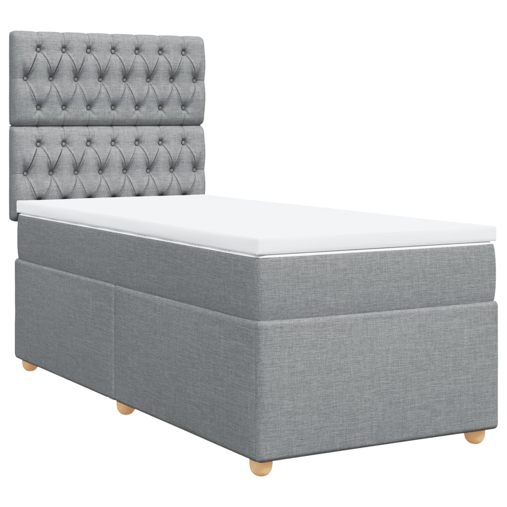vidaXL Pat box spring cu saltea, gri deschis, 100x200 cm, textil