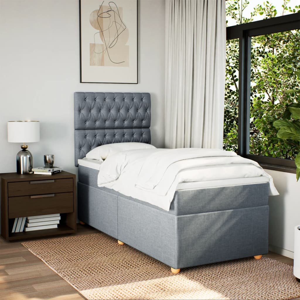 vidaXL Boxspring met matras stof lichtgrijs 100x200 cm afbeelding