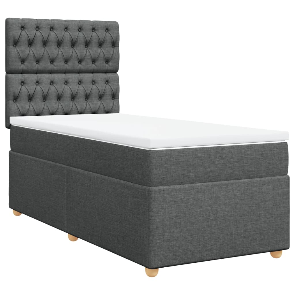 vidaXL Pat box spring cu saltea, gri închis, 100x200 cm, textil