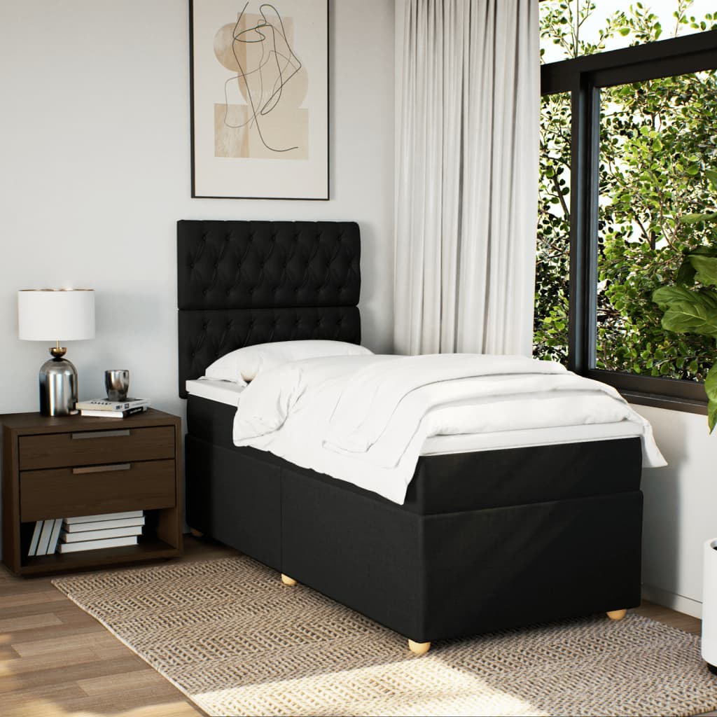 vidaXL Boxspring met matras stof zwart 100x200 cm afbeelding