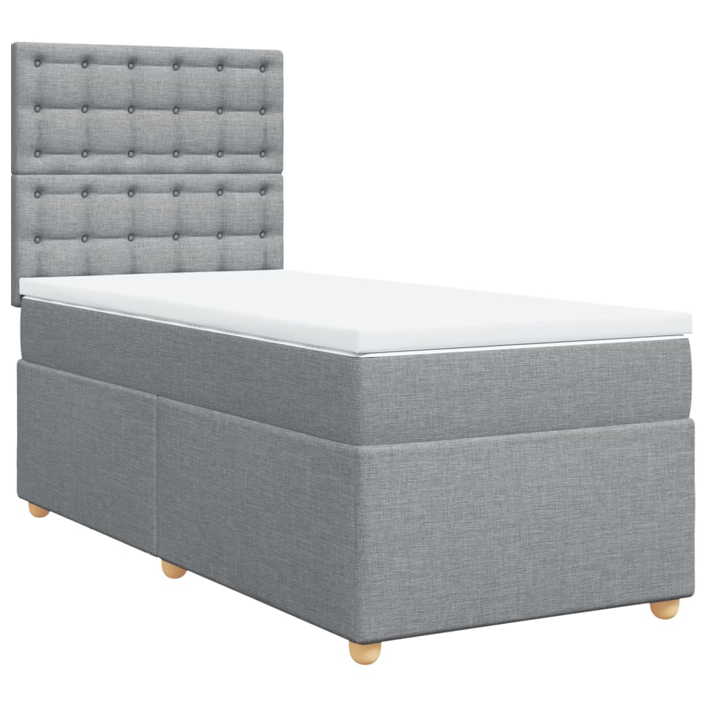 vidaXL Pat box spring cu saltea, gri deschis, 100x200 cm, textil