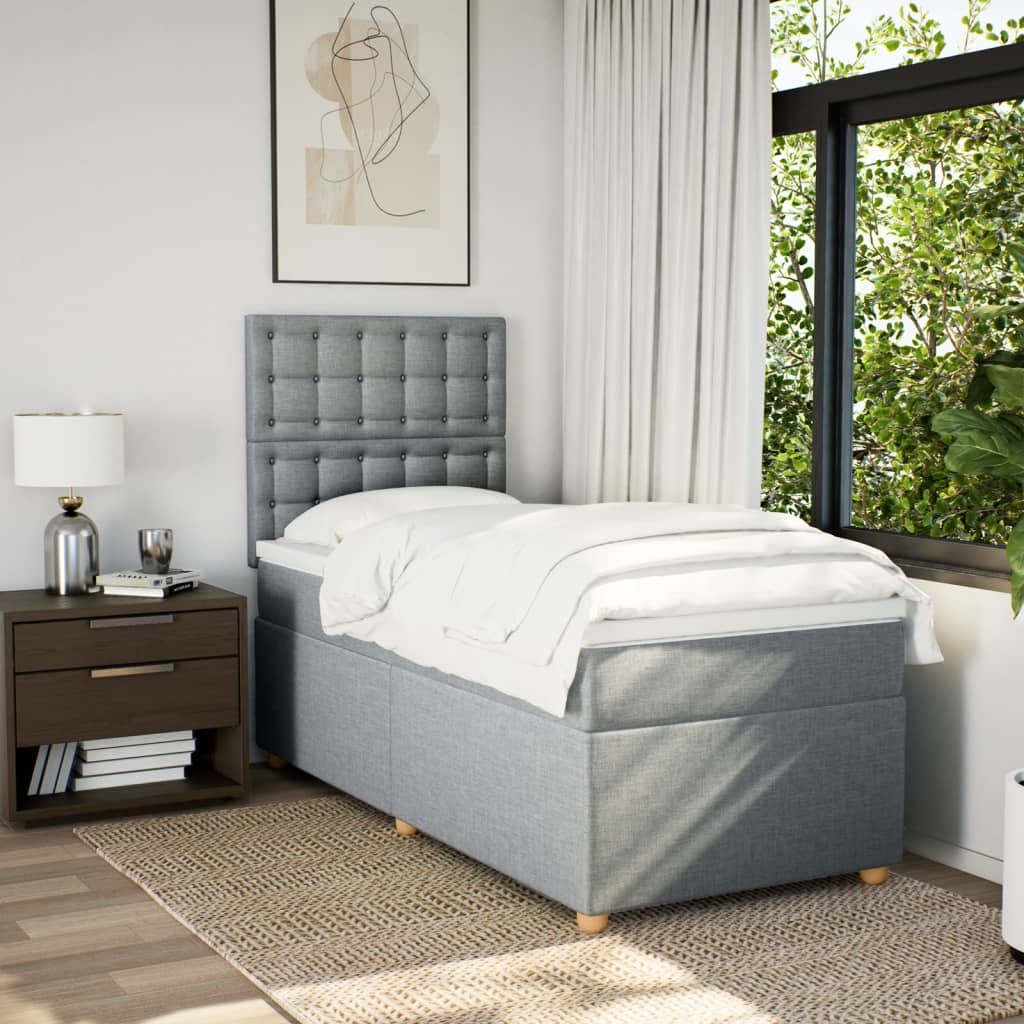 vidaXL Boxspring met matras stof lichtgrijs 100x200 cm grijs, foto 2