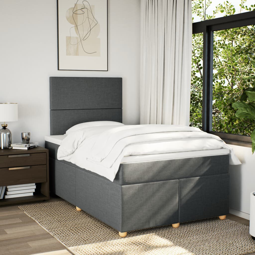 vidaXL Boxspring met matras stof donkergrijs 120x190 cm afbeelding