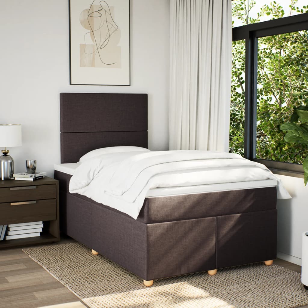 vidaXL Boxspring met matras stof donkerbruin 120x190 cm afbeelding