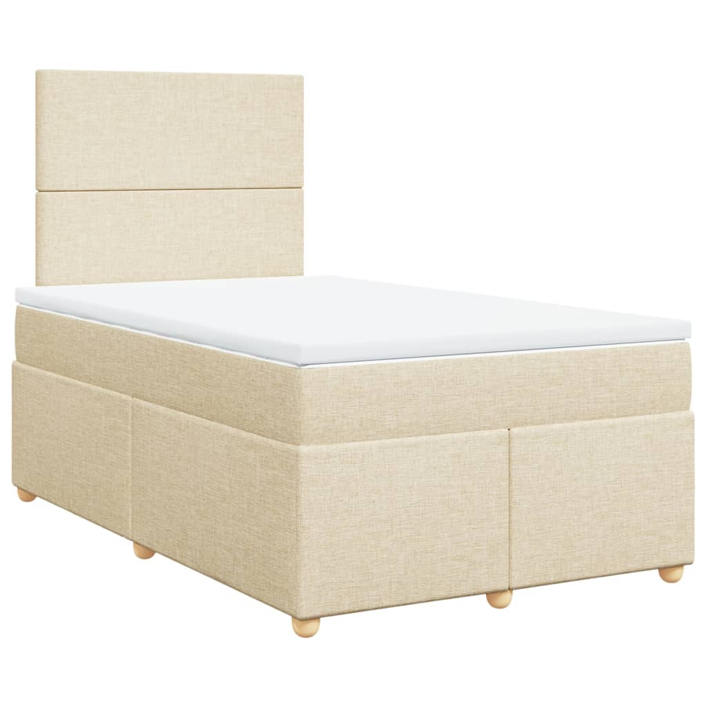 vidaXL Box spring postelja z vzmetnico krem 120x190 cm blago