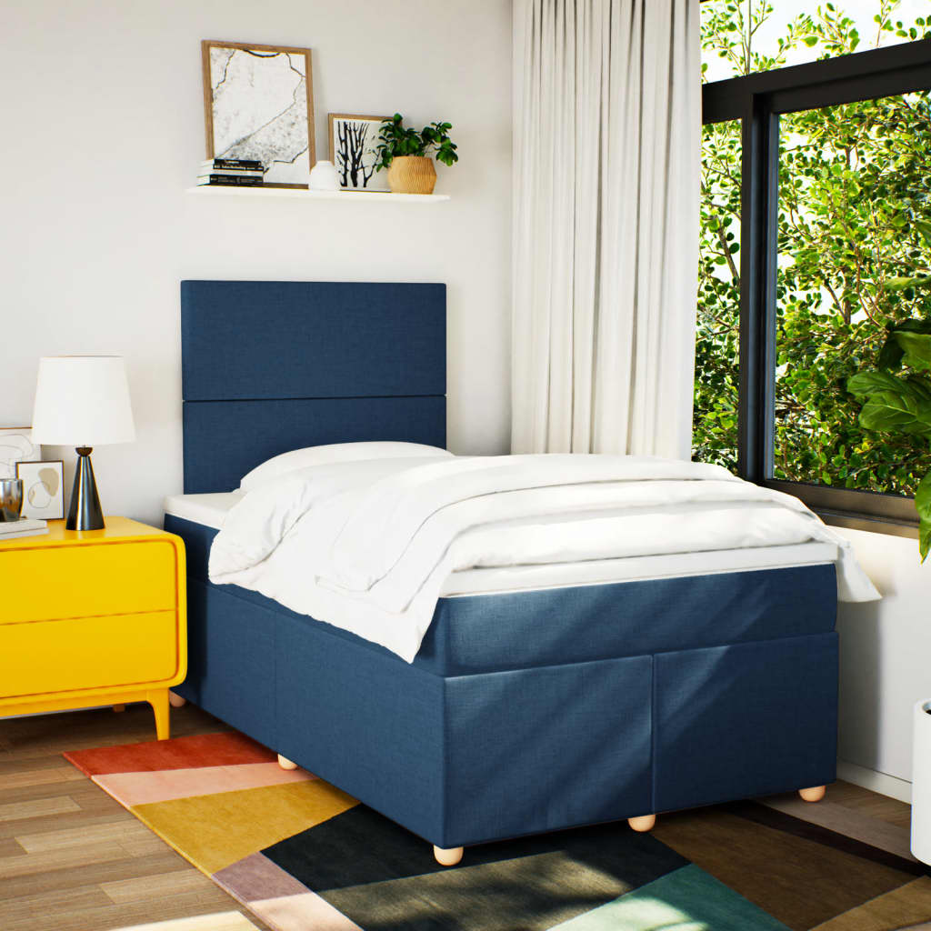 vidaXL Boxspring met matras stof blauw 120x190 cm afbeelding