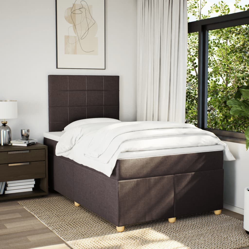 vidaXL Boxspring met matras stof donkerbruin 120x190 cm afbeelding