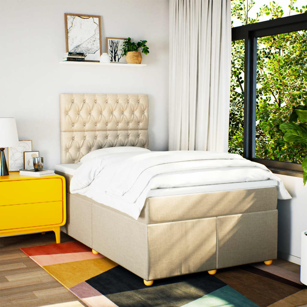 vidaXL Boxspring met matras stof crèmekleurig 120x190 cm, foto 2