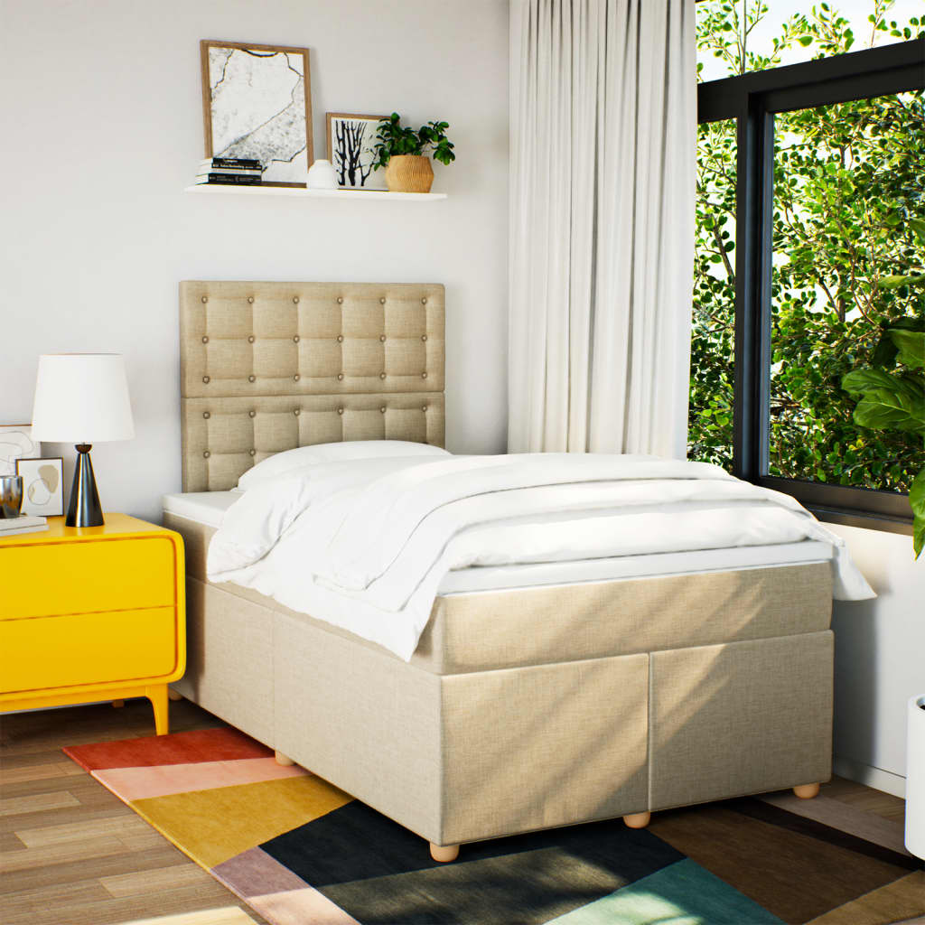 vidaXL Boxspring met matras stof crèmekleurig 120x190 cm afbeelding