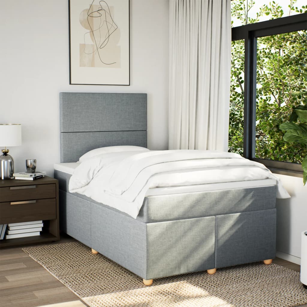 vidaXL Boxspring met matras stof lichtgrijs 120x200 cm afbeelding