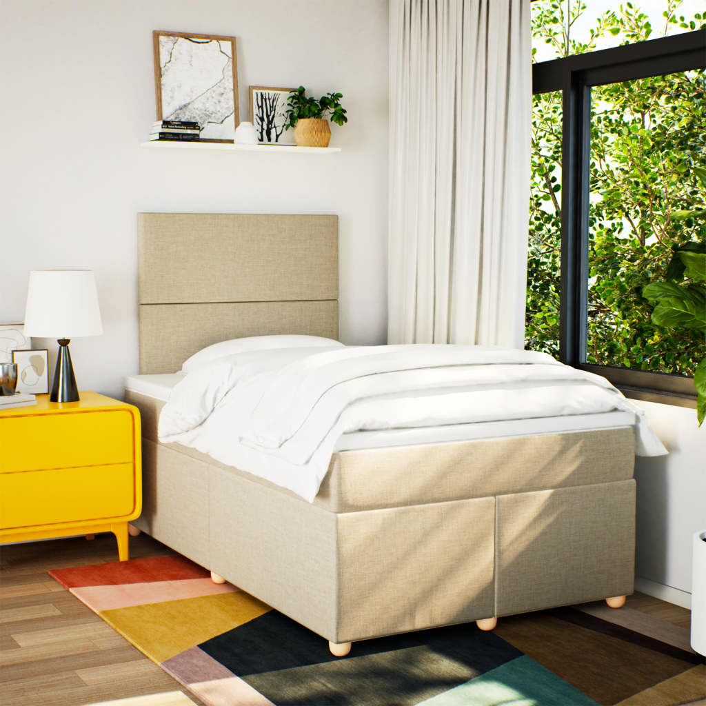 vidaXL Boxspring met matras stof crèmekleurig 120x200 cm afbeelding