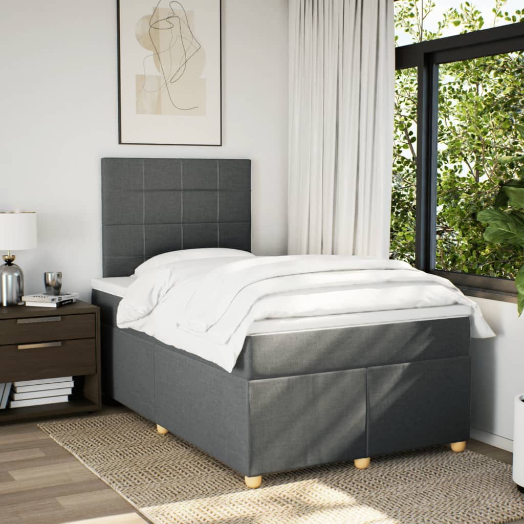 vidaXL Boxspring met matras stof donkergrijs 120x200 cm afbeelding