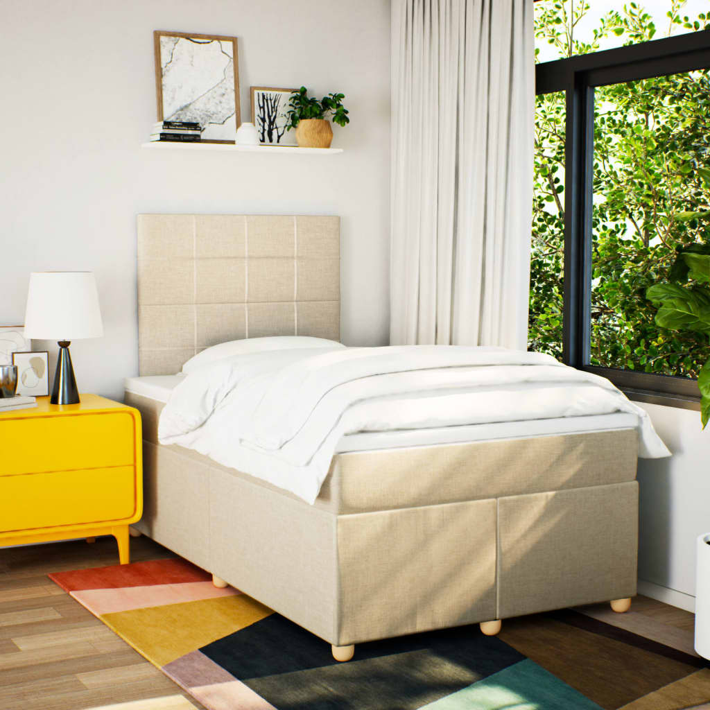 vidaXL Boxspring met matras stof crèmekleurig 120x200 cm afbeelding