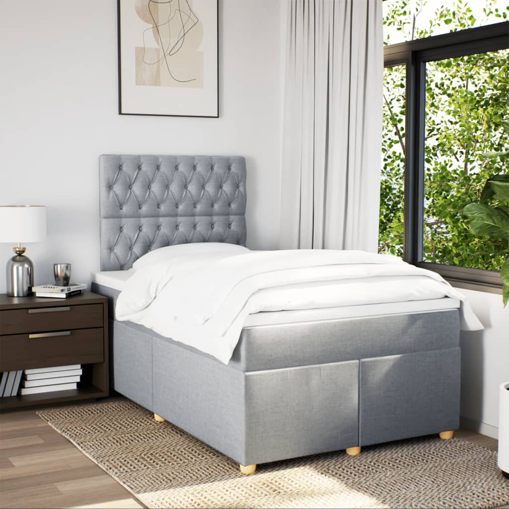 vidaXL Boxspring met matras stof lichtgrijs 120x200 cm grijs, foto 2