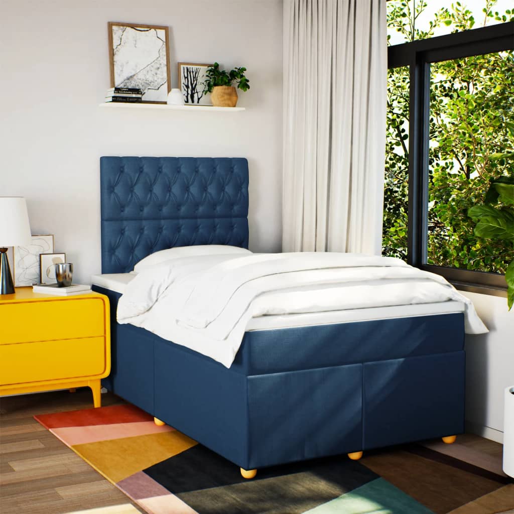 vidaXL Boxspring met matras stof blauw 120x200 cm afbeelding