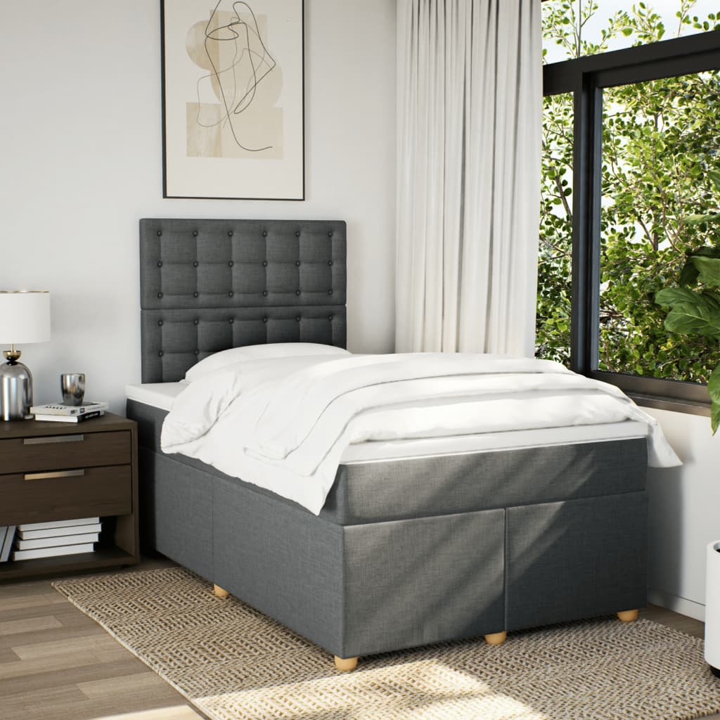 vidaXL Boxspring met matras stof donkergrijs 120x200 cm afbeelding