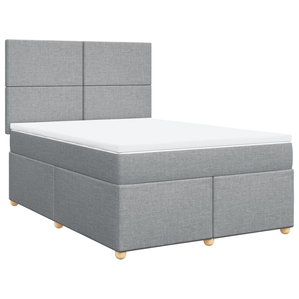 vidaXL Pat box spring cu saltea, gri deschis, 140x190 cm, textil