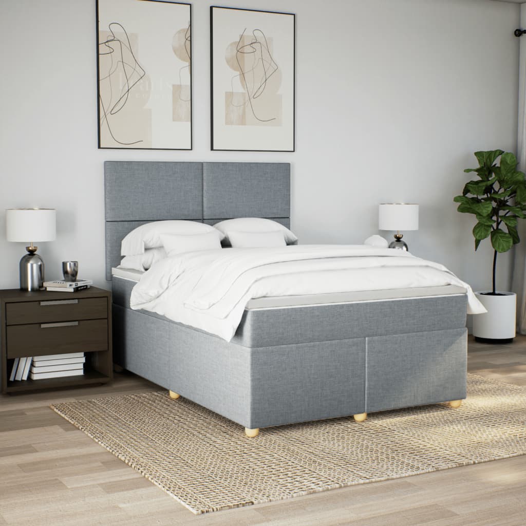 vidaXL Boxspring met matras stof lichtgrijs 140x190 cm afbeelding