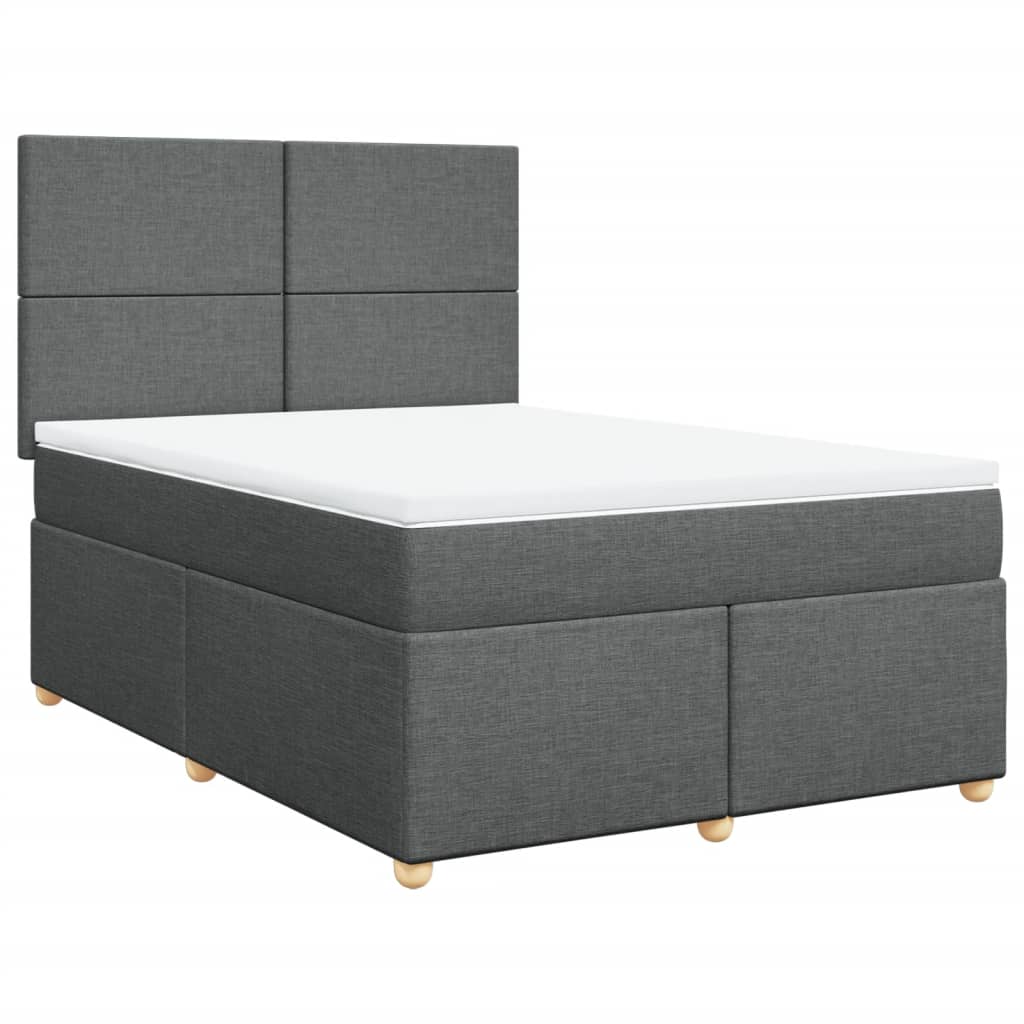 vidaXL Pat box spring cu saltea, gri închis, 140x190 cm, textil