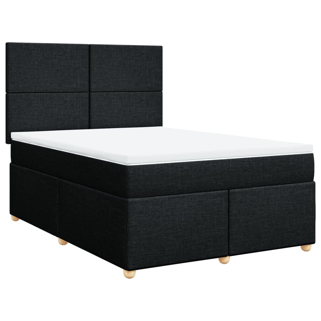 vidaXL Pat box spring cu saltea, negru, 140x190 cm, textil
