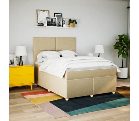 vidaXL &Kappa;&rho;&epsilon;&beta;ά&tau;&iota; Boxspring &mu;&epsilon; &Sigma;&tau;&rho;ώ&mu;&alpha; &Kappa;&rho;&epsilon;&mu; 140x190 &epsilon;&kappa;. &Upsilon;&phi;&alpha;&sigma;&mu;ά&tau;&iota;&nu;&omicron;