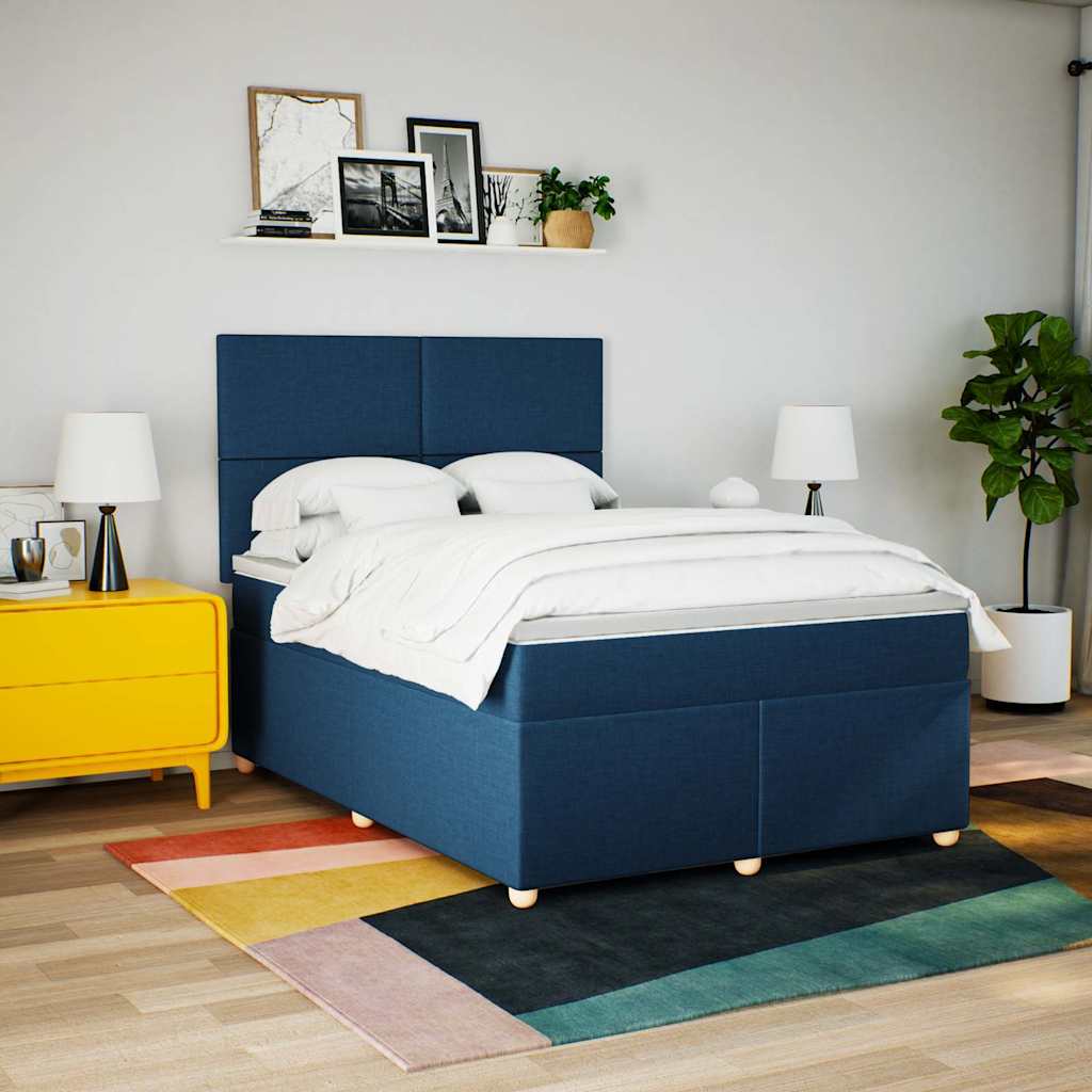 vidaXL Boxspring met matras stof blauw 140x190 cm afbeelding